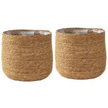 2X SjöGräS Blomkruka - VäVd VäXtkruka - Dekorativ VäXtkorg med Plastfilmsinsats i Boho Style M