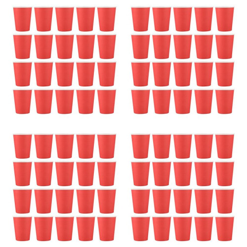 80 Paper Cups (9oz) - Plain Solid Colours Birthday Party Tableware Catering(Red)
