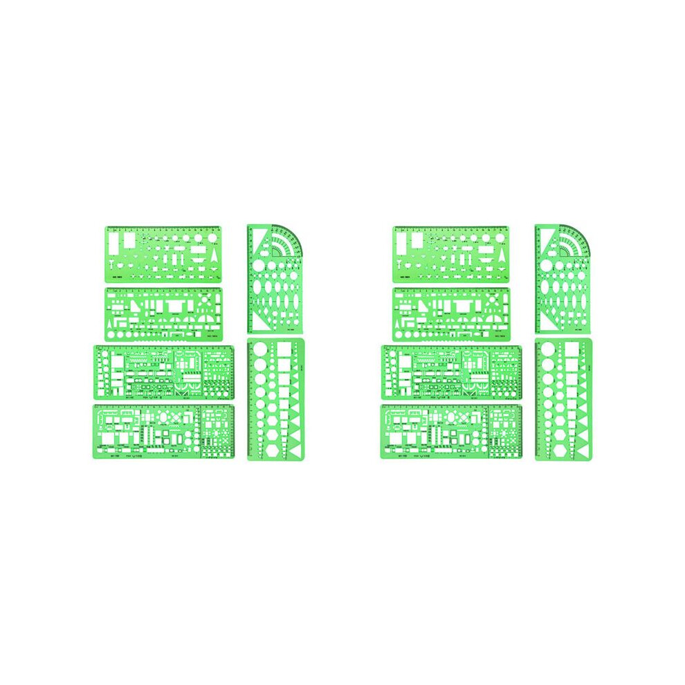 12 Pieces Plastic Measuring Templates Building Formwork Stencils Geometric Drawing Rulers for Office and School,Green