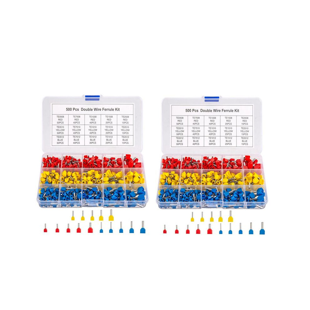 Double Wire Ferrules Kit, 1000Pcs Wire Ferrule Terminals, Insulated Ferrule Crimp Pin Terminals, Cord Pin End Terminal 6034080270910