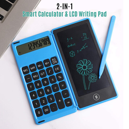Calculator Notepad 6 Inch LCD Writing Tablet Digital Drawing Pad with Stylus Pen Erase Button Lock Function Black