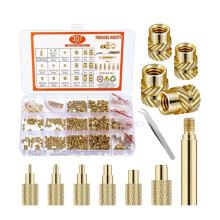 300+7Pcs M2 M2.5 M3 M4 M5 M6 Brass Threaded Inserts, Metric Brass Knurled Nuts Assortment Kit, with Heat Set Insert Tool