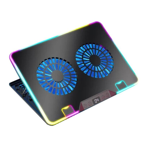 F36 Gaming Laptop Cooling Pad com Luzes RGB, Tela LCD, 7 Ângulos Ajustáveis, 2 Portas USB para Laptops de 11 A 17,3 Polegadas B