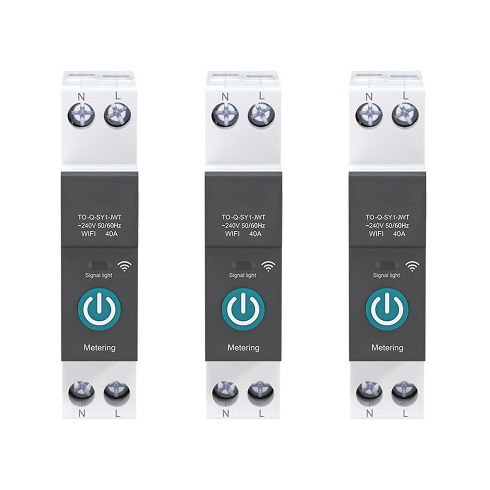 3X 40A Tuya Single Phase Din Rail Wifi Meter Timer Power Consumption Monitor Kwh Wattmeter, Black 4712420179964
