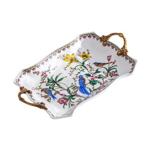 Keramik-Serviertablett im Retro-Stil mit-Vögel beten