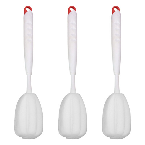 Ergonomic Handle Sponge Scrubber And Straw Cleaner Cleaning-Red