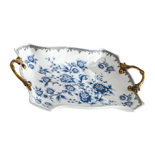 Geräumige 37 cm breite Keramik-Servierplatte mit-bluewh1te