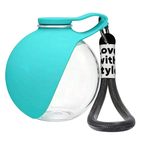Bouteille portable pour animaux de compagnie avec mécanisme-Bleu