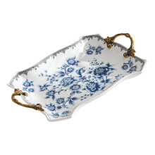 Fruitschaal met bloemmotief en stabiele bodem,-blauwwit1te