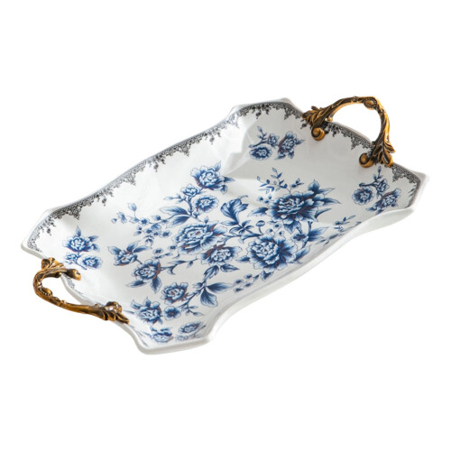 Spacious 37cm Wide Serving Plate With Artisanal-bluewh1te