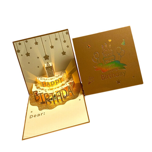 Foldable Greeting Card with Envelope 3D Birthday Themed-Gold