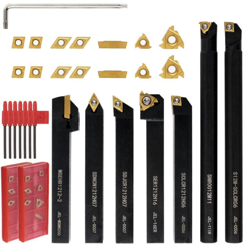 1 Set Lathe Threading Tool Set 21 Pieces - 7 Pcs 1/2Inch Turning Shank Boring Bars with 14 Pcs Indexable Carbide Inserts