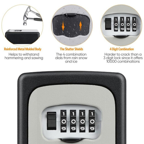 Key Lock Box Wall Mounted, 4 Digit Combination Lockbox for Outside 5 Keys Capacity(Gray, 2 Pack) 2
