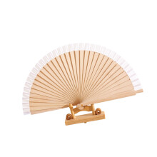 1Pc Wooden Folding Hand Fan Simple Foldable Chinese Fan-White