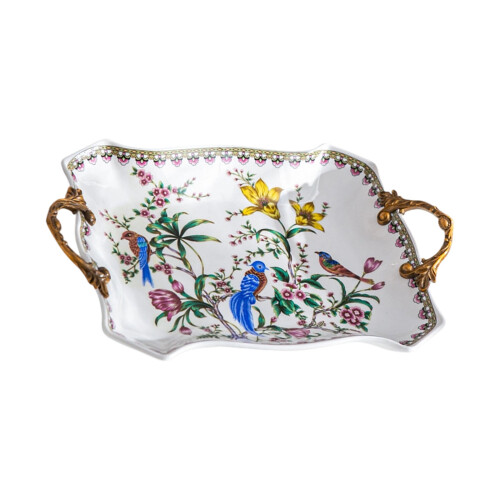 Retro Style Ceramic Serving Tray With Double-Birds praying