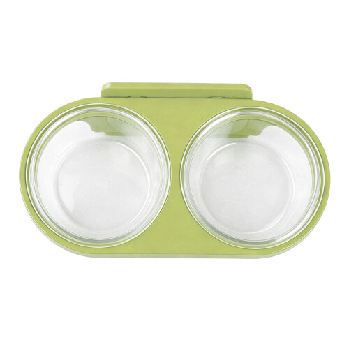 Double Bowl Feeders Clear Suspended Double Dish For-Green