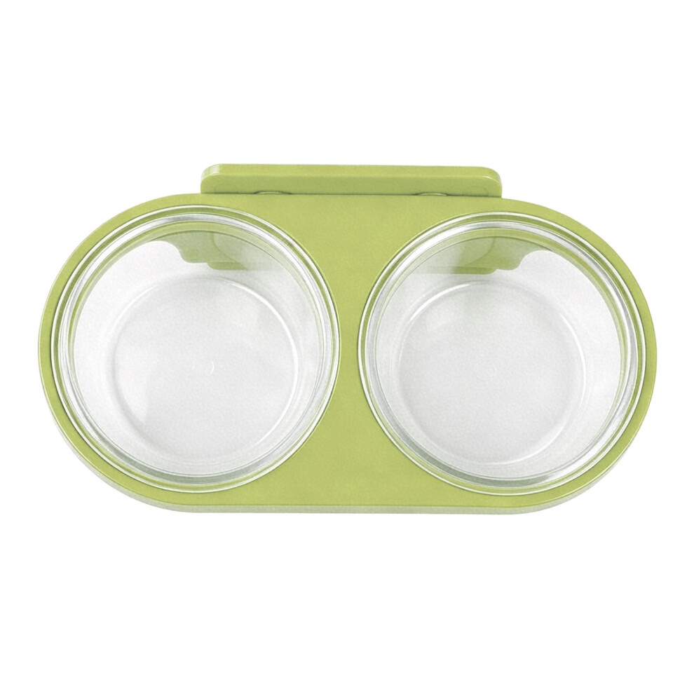 Double Bowl Feeders Clear Suspended Double Dish For- Green