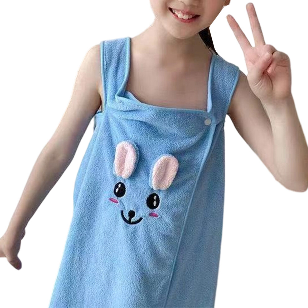 Children Bath Wrap Dress Hooded Towel Quick Drying-Blue 2