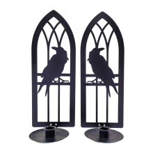 2Pcs Gothic Jackdaw Iron Candlestick Sconce Wall Mounted Candle