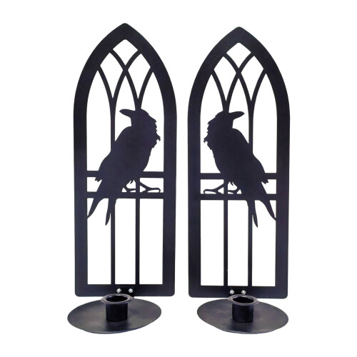 2Pcs Gothic Jackdaw Iron Candlestick Sconce Wall Mounted Candle