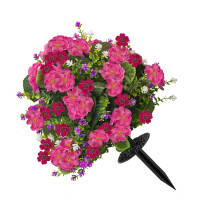 Artificial Green Plant Flower With Ground Stake For-Rose Red