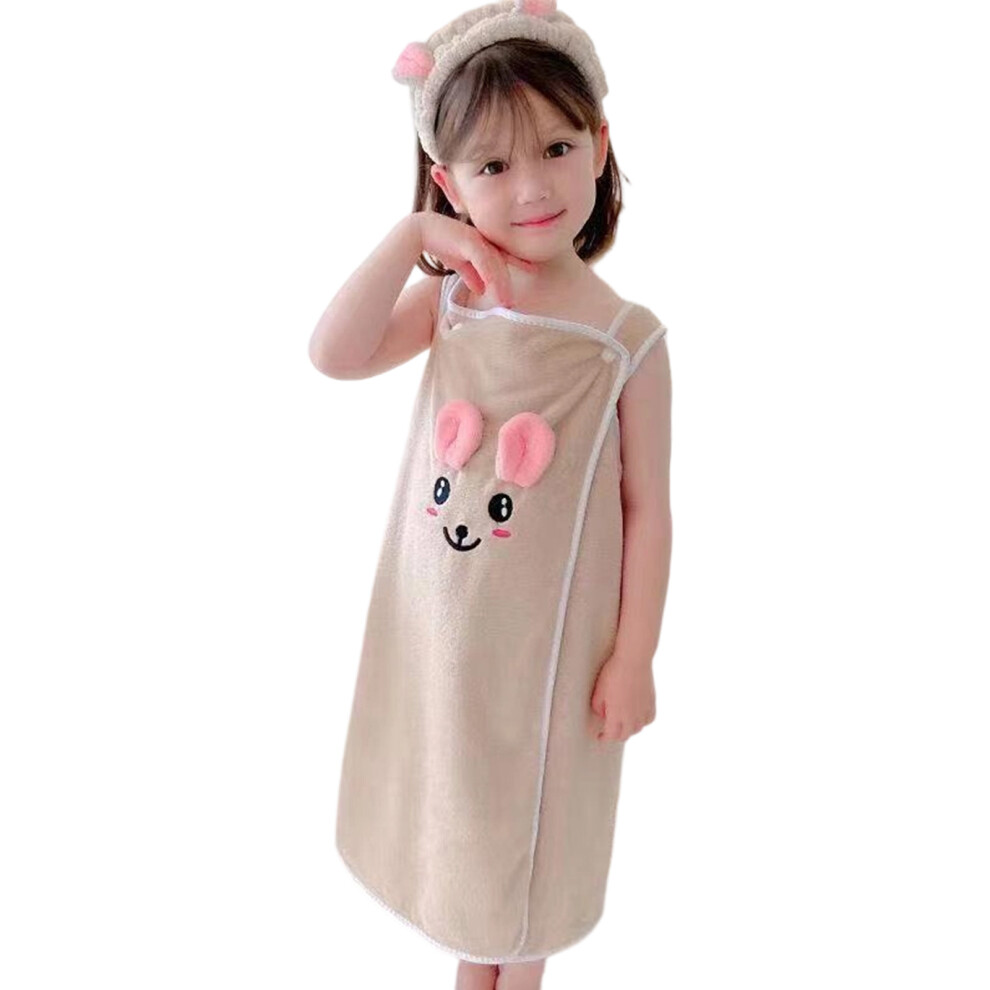 Children Bathrobe Towel Set Includes Headband Quick Drying-1 1