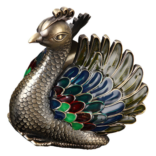 Windproof Peafowl Shape Ashtray Metal Ashes Container-Bronze
