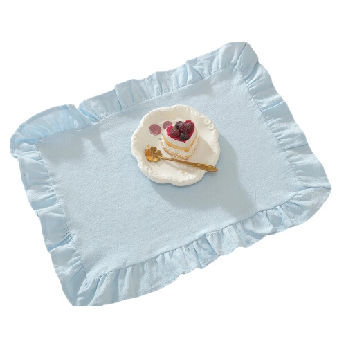 Rectangular Fabric Table Mat Washable Gingham Placemat with-6