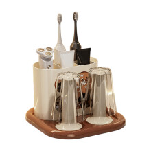 Moderne tandenborstelhouder met opbergrek voor tandpasta-bruin
