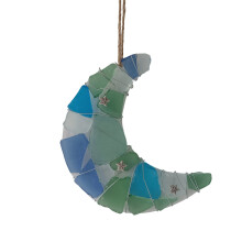 Zeeglas maan hanger handgemaakte maanvorm zeeglas ornament-Blauw