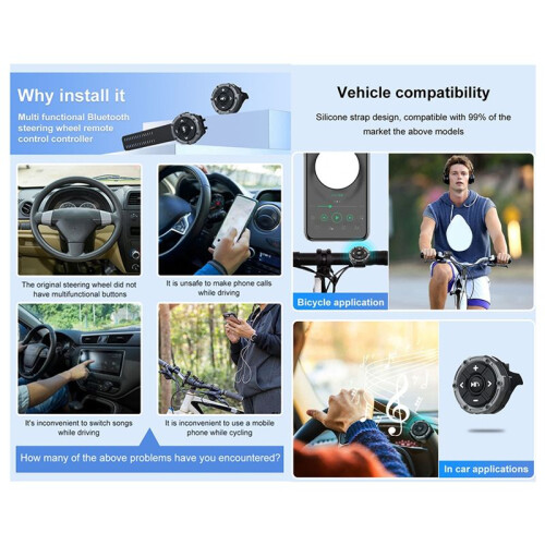 Car Steering Wheel Control 5 Keys  Remote Button Waterproof Motorcycle Handlebar Media Controller 2