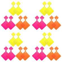 12 Pairs 80'S Neon Earrings Retro Earrings 80S Square Drop Dangle Earrings for Women Girls Cosplay Party Accessory