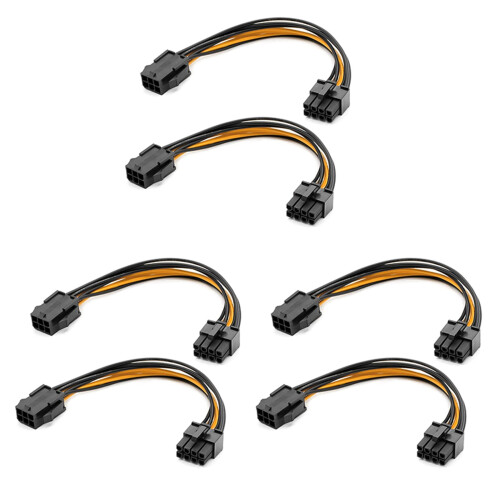 6x Placas Gráficas 6 Pinos Um 8 Pinos Adaptador PCIe Cabo de Alimentação 7,8 Polegadas 1
