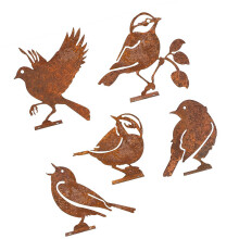Ensemble de 5 oiseaux en fer rouillé, statue fabriquée à la
