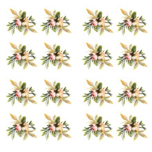 Double Rose Napkin Rings Set of 16,  Flower Napkin Rings with Berries and Green Leaves Handmade Napkin Ring Holders