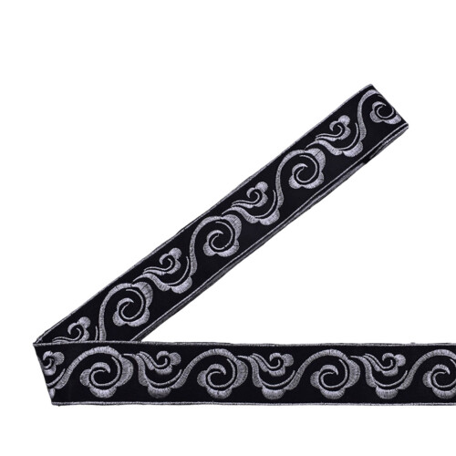 Retro Embroidered Appliques 4.7M Long Adhesive-black silver