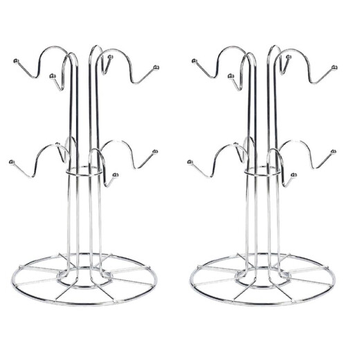 2X Cup Drying Rack with 8 Hooks Drainer Mug Tree Mug Organizer for Home Desktop