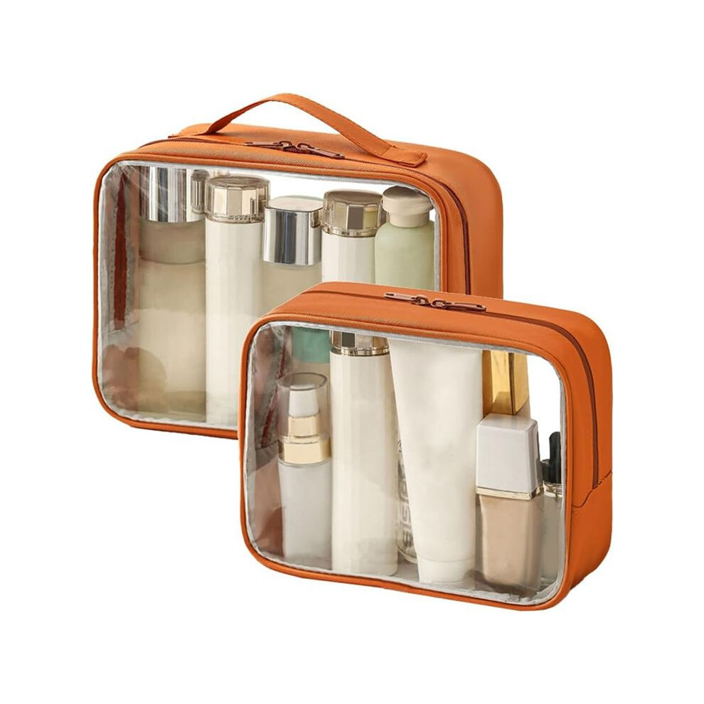 Clear Toiletry Bag,Water-Repellent Pvc Makeup Bag with Zippers,Clear Toiletry Bag for Women Transparent & Orange