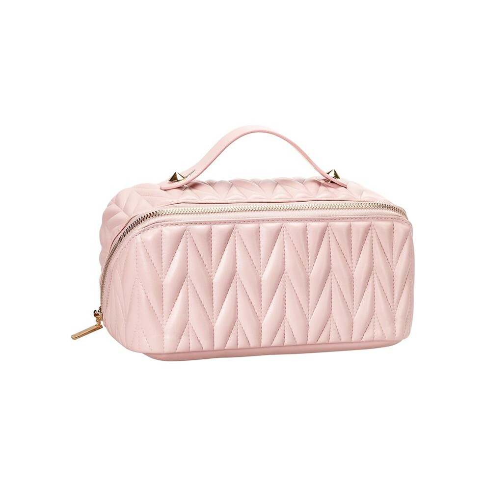 Leather Travel Makeup Bag Large Capacity Toiletry Bag Organizer for Women with Waterproof Interior Pocket,
