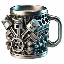 Edelstahl-Kaffeebecher mit V6-Motor, isolierter Griff – Geschenk für Autoliebhaber