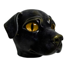 Schwarzer Hund, Steinskulptur, Kunstharz, Hundefigur-gelbe Augen