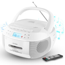 (White, European Standard) Bærbar Bluetooth-boombox med kassett, CD, båndopptaker og AM/FM-radio