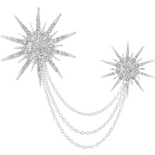 Elegant krystall snøfnugg og solblomst brosje nål med hengende kjede dusk for kvinner menn, jakkeslagsnål til dress bryllupsfest