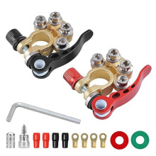 Brass Battery Terminal Connectors | Quick Disconnect 4-Way Car Battery Clamps with Full Accessories Kit