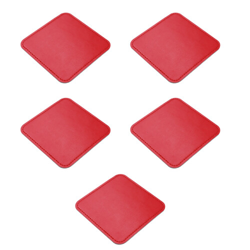 Heat Resistant PU Leather Square Coasters Absorbent-Red