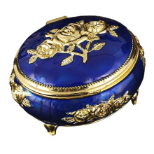 Stilvolle emaillierte Aufbewahrungsbox in Blumenform-Goldblau