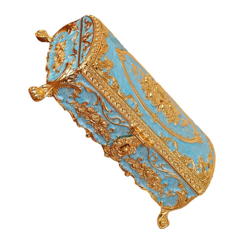 Rechteckiger Schmuckhalter mit Emaille-Rosen-Design,-Blau