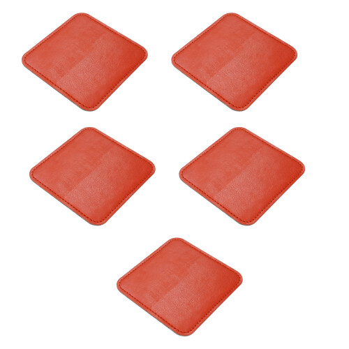 Heat Resistant PU Leather Square Coasters Absorbent-orang red