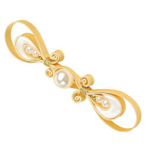 Satins Fabric Button With Golden Pearls Embellishment-Turmeric