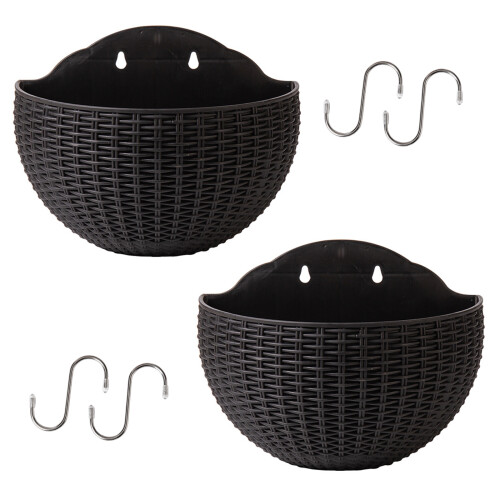 Wandhalterung, Rattankorb, Korbgeflecht, Blumentopf,-Schwarz